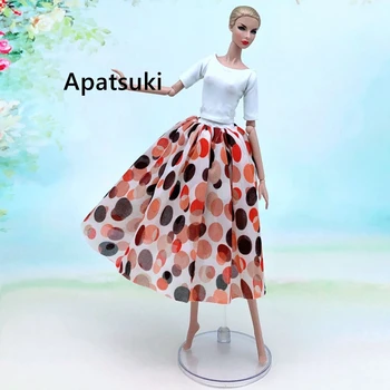 Papusa De Moda Haine Pentru Barbie Papusa De Bază Alb Tricou Top Si Colorate Polka Mijloc Fusta Costume Pentru 1/6 Papusi Accesorii Jucarii