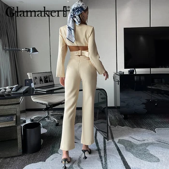 Glamaker Bandaj sacou cu 2 pantaloni bucată costume Femei geaca cu maneci lungi si tubulare pantaloni de Iarnă de toamna casual de birou seturi