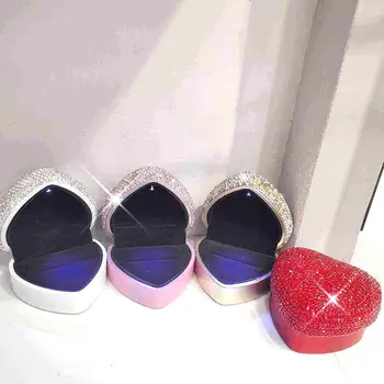 LED Inel Cutie de Lux în Formă de Inimă de Lumină LED Inel de Nunta Caz Stralucitor Cristal de Diamant Bijuterii Cutii Pentru Nunta Inel Titular Cadouri