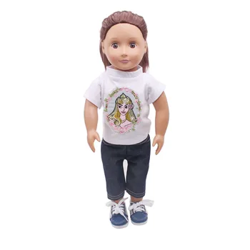 Papusa haine Albe de desene animate imprimate T-shirt zeita jucărie accesorii se potrivesc 18 inch Fata de papusa si 43 cm papusa c348