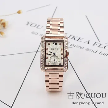 HK Brand Gold Ceas din Oțel Moda retro Piața Diamant brățară Doamnelor Cuarț Lux Femeie Cadou Ceasuri de mana