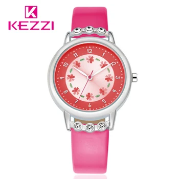 Kezzi Brand Copii Copii Ceasuri de Moda Casual Drăguț Flori Studenți Ceas PU Curea din Piele Cuarț Încheietura mîinii Ceas Pentru Fata Cadou