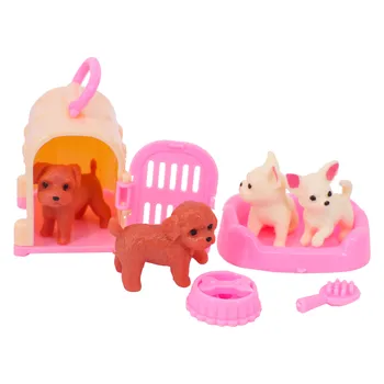 11.8 Inch Barbie Papusa Printesa Accesorii Drăguț Câine de Companie + Cusca Animale Model de Simulare Interactiv Mini din Plastic de Jucărie pentru Copii