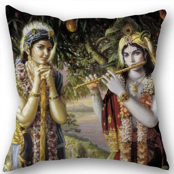 Radha Krishna fata de Perna Lenjerie din Bumbac Tesatura Pătrat cu Fermoar Capacul Perna Pentru Acasă Decorare Nunta 45X45cm Nu se Estompeze 1210