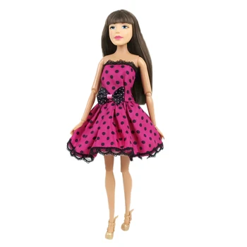 Roz cu Buline de Pe Umăr rochii Pentru Papusa Barbie Rochii Negre Bowknot Elegante Rochii de Partid Haine Pentru 1/6 BJD Papusa Copil DIY Jucărie
