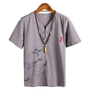 Chineză Stil de Bumbac Barbati tricou cu Maneca Scurta Vintage pentru Bărbați t-shirt Casual Catarama Vara Haikyuu T Camasa Pentru Barbati