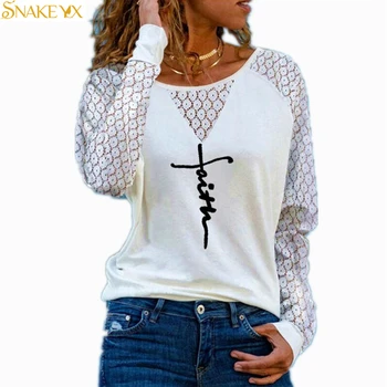 ȘARPE YX femeii Dantela maneca Maneca Lunga Scrisoare de Imprimare Vrac de Mari Dimensiuni de Top Graphic T Shirt