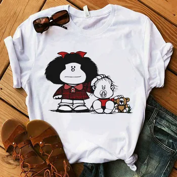 Mafalda T-shirt Femei Vara harajuku casual cu maneci scurte T-shirt Streetwear O-Gât Topuri Albe Tee 90 de desene animate tricou Fata shir