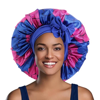 Foarte Mare Din Satin De Dormit Capac De Păr Capota Pentru Femei Africane Model Ankara Imprimare Coada Lunga Bonete Largă Bandă Elastică Pălărie