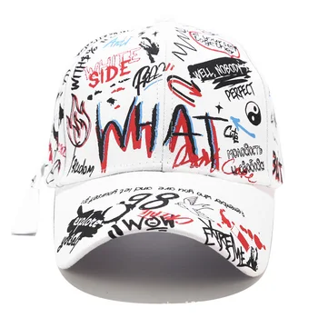 2021 Noul Negru și Alb Litere Graffiti Șapcă de Baseball pentru Bărbați și Femei Hip Hop de Moda Trendy Capac Vara pălărie de Protecție solară
