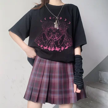 Anime Imprimare Harajuku Maneca Scurta Femei T-Shirt Liber Punk Gotice Haine Dropshipping Vintage Negru Top Tee Y2K Stil coreean