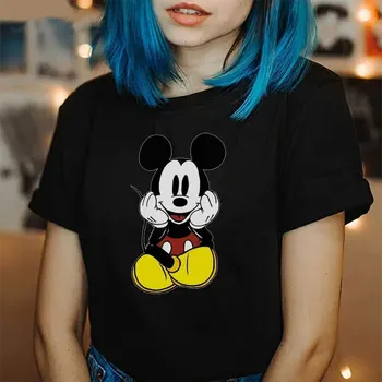 Noua Moda Disney de Desene animate Amuzant Mickey Mouse Grafic de Imprimare Roz Topuri Drăguț de Vară pentru Femei T-shirt Harajuku Haine de sex Feminin