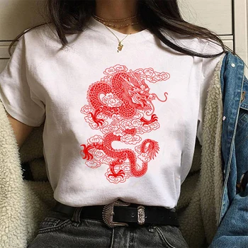 Dragon Print pentru Femei T-shirt 2021 Noi Topuri Femei T Shirt Harajuku Estetic Feminin Supradimensionat tricou Vintage Maneca Scurta, Tricouri