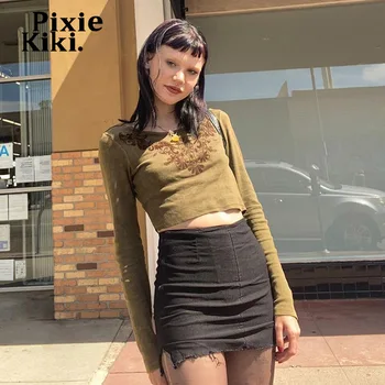 PixieKiki Y2k Retro Trunchiate Graphic Tee Indie Estetice Maneca Lunga de Sus a Culturilor de Toamna 2021 Femei de Moda de Stradă Tricouri P84-BB14