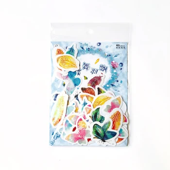 45 Bucăți /Pachet Watercolored Fluture De Hârtie Și Pene Decorative Autocolante Etichete Jurnal De Mână Cont Decor