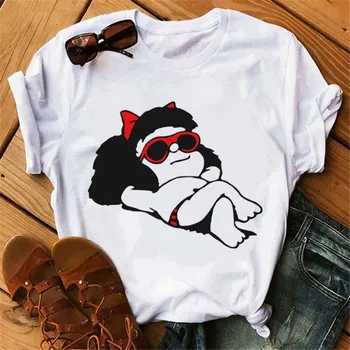 Supradimensionate Desene animate T-shirt PAZ Mafalda sau QUIERO Cafe Tipărite Femei T-shirt Harajuku Funny T-shirt Femei Graphic T Camasa Top Tee