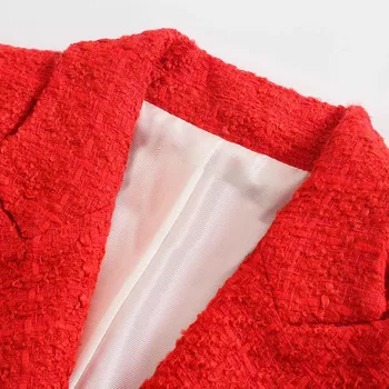 Femei Roșu Streetwear Tweed Liber de Turn-Down Guler maneca Lunga Sacou Femei Dublu Breasted Coat Vintage Moda Doamnelor Haina