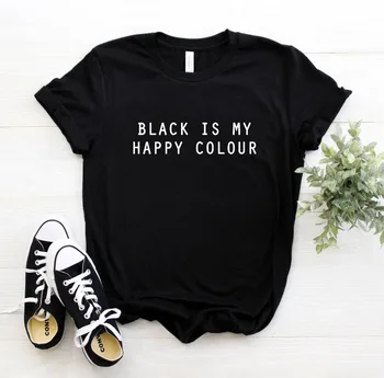 Femei Tricou Negru Mi-E Happy Colour Scrisori de Imprimare Tricou Femei Maneci Scurte Gât O Pierde T-shirt Doamnelor de Cauzalitate Tricou