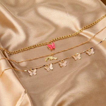 RO Boem Multistrat Lanț Coliere Pentru Femei de Aur Fluture de Cristal Pandantiv Coliere Seturi de Colier Trendy Noua Moda Bijuterii