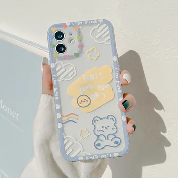 Coreea Drăguț nor ursul linie doodle Telefon Caz Pentru iPhone 13 11 12 Pro Max SE X XR XS Max 7 8 Plus de Desene animate transparent Capac Moale