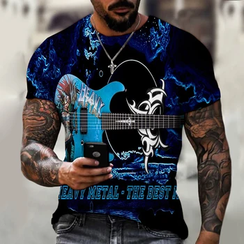 2021 Noi de Vânzare Fierbinte Bărbați Chitara 3d Model de Imprimare de Moda cu Mânecă Scurtă T-Shirt de zi cu Zi cu Mânecă Scurtă T-Shirt Femei Psychedel