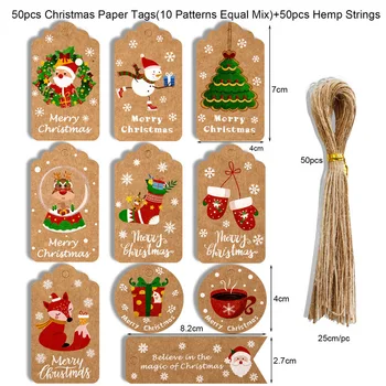 50Pcs Crăciun Fericit Hârtie Kraft Categorie Cu Coarda Pom de Crăciun Moș Crăciun Artizanat Agățat Etichete Crăciun Etichete de Hârtie de Cadouri Decoratiuni
