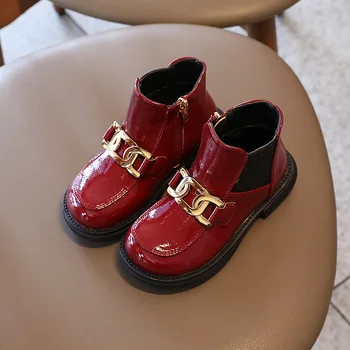 2021 Brand Nou Brevet Piele Copii Pantofi De Lux De Metal De Design Pentru Copii De Iarnă Încălțăminte Martin Cizme Pentru Fete Botine Cu Fermoar Lateral Cizme