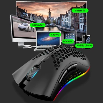 Bluetooth 2.4 G Wireless Gaming Mouse de Calculator Cu Receptor USB Gamer Reîncărcabilă RGB cu iluminare din spate Usoare Fagure de miere Shell Mause