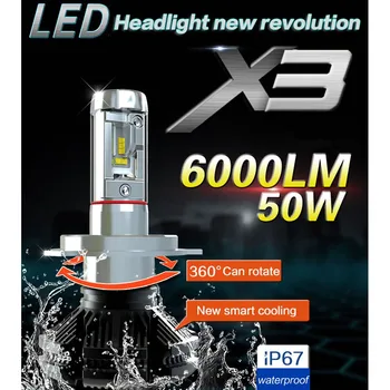Noaptea cavaler X3 50W LED Faruri Becuri de 6000K Mașină de Lumina H4 H7 Led H11 9005 9006 HB3 HB4 9012 H27 Canbus Auto proiectoare Ceata 12V