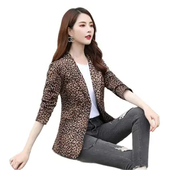 2021 Primăvară Nouă Leopard Print Costum Sacou Feminin coreeană Scurt Moda Slim Un Buton Maneca Lunga Blazer Jacheta Plus dimensiune 4XL 66