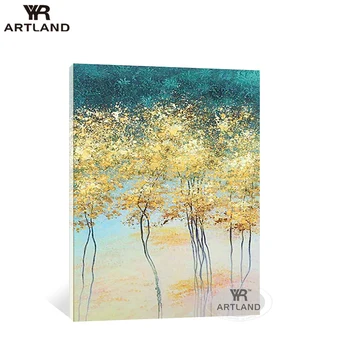 Frumoasa arta de perete aur copaci lucrate Manual pe panza pictura in ulei pe perete poza poster pentru camera de zi de decorare unframe
