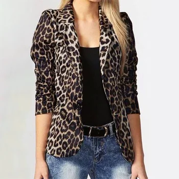 Moda Femei Maneca Lunga Top Sacou Casual Ladies Leopard De Imprimare Singur Buton Uza Sacou Haina