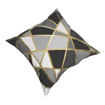 Negru Gri Moderne Geo Aur Triunghiuri Metri Fata De Perna Poliester Imprimate Cu Fermoar Decor Arunca Pernă Cameră Pernă Caz