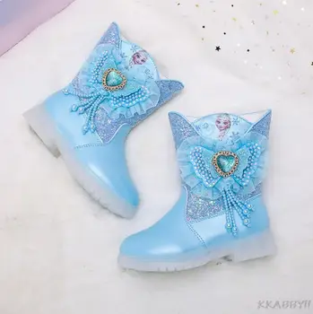 Frozen Elsa Fata De Iarna Cizme De Zăpadă Caldă Copii Cizme De Moda Pentru Copii Desene Animate Plat Waterproof Boot