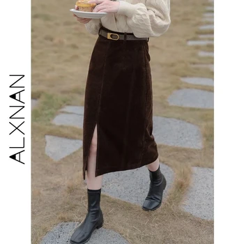 Anglia Stilul Femei Toamna Fusta Tricou 2 BUC Set Drăguț Peter Pan Guler Carouri Femei Bluza Chic Cafea Neagră Split Fusta Midi Seturi