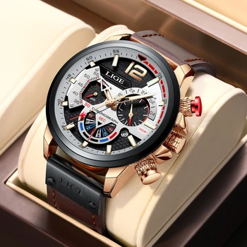 LIGE Cuarț Ceas Sport Cronograf Om Ceasuri de Top de Brand de Lux din Piele Ceas de mână rezistent la apă Luminos Cadran Ceas pentru Bărbați