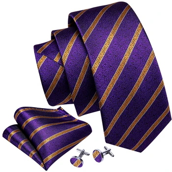 Noua Moda De Lux Violet Cu Dungi Cravată De Mătase Cadouri Pentru Barbati Costum De Nunta Barry.Wang Cravate Batista Seturi Mire de Afaceri ÎNTR-5294