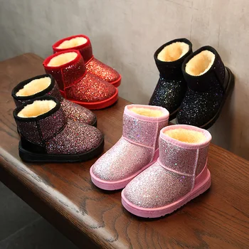 Fete de moda Sequin Cizme de Zapada Iarna Cald Plat Rotund Toe Copii Pantofi pentru Copii pentru Copii Roz Negru Cizme Moi de Dimensiuni 25-36 XZ19089