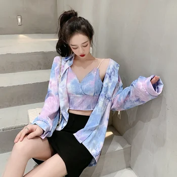2021 Nou Primavara Toamna Femei Set de Două piese set Sexy tancuri și de Moda de Cauzalitate Tie dye Shirt femei set stil coreean