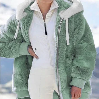 Moda streetwear faux blana haina de Iarna 2021 femei maneca lunga cu gluga zip coat Negru albastru gri verde negru violet kaki strat