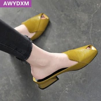 Femei Papuci 2021 Noua Moda Toamna Peep-toe Pantofi Sexy Med Tocuri Indesata Designer de Diapozitive PU Sandale din Piele Petrecere Flip Flops