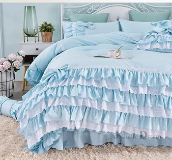 Nou lux straturi set de lenjerie de pat printesa dulce arc zburli carpetă acopere nunta lenjerie de pat roz foaie de pat de copil fata de pat fusta acoperi