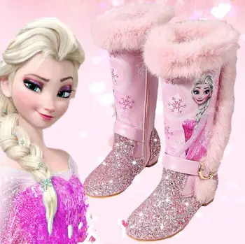 Elsa printesa copii cizme noi de iarna fete congelate cizme Brand-Copii peste genunchi cizme pentru fete pantofi de zăpadă roz albastru