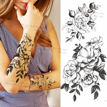 Black Rose Sexy Tatuaje Temporare Pentru Femei Adulte Geometrie Mandala Bujor Autocolant Tatuaj Fals Realist Body Art Decor Tatoo