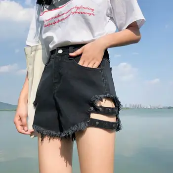 Vara Casual Cool Streetwear căptușite-Blană Picior-deschideri Noi de sex Feminin Sexy Scurte de Blugi pentru Femei de Moda Harajuku Înaltă Talie pantaloni Scurți din Denim