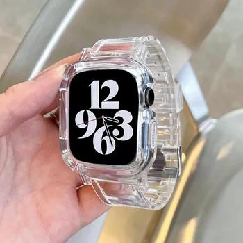 Silicon moale Transparent Ceas Trupa + Caz pentru apple Watch band 38mm 40mm 42mm 44mm Adaptor Compatibil serie Se 6 5 4 3 2 1