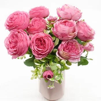 1 buc 5 furci 9 flori de Nunta decoratiuni de Craciun pentru casa Artificiale Bujor Buchet DIY aranjament de Flori Cadouri de Anul Nou