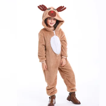 Crăciun Ren Cosplay Costum De Animal Salopete Părinte-Copil Cerb Petrecere De Carnaval Onesies Copii Adulti Unisex De Iarna Pijama