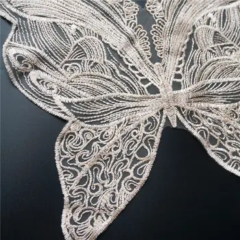 Bej Tesatura Fluture Aplici Plasă de Dantelă de Ornamente Brodate Rochie de Mireasa cu Guler Coase Pe Patch-uri Pentru Rochie DIY Decorare