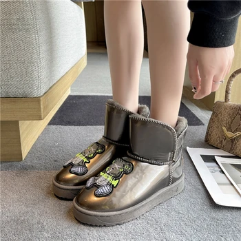 2021 Moda Doamnelor Pantofi Casual Doamnelor Impermeabil de Iarna Zapada Ghete de Iarna Cald Argint și Negru Platforma Cizme pentru Femei